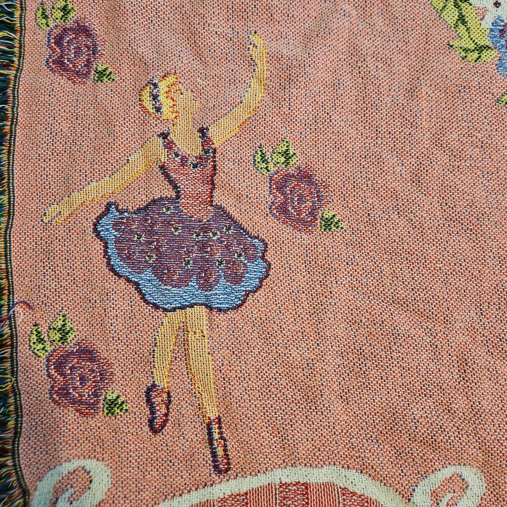 Vintage 90s Barbie Floral Woven Tapestry Throw Blanket The Northwest Company USA - Picture 4 of 7